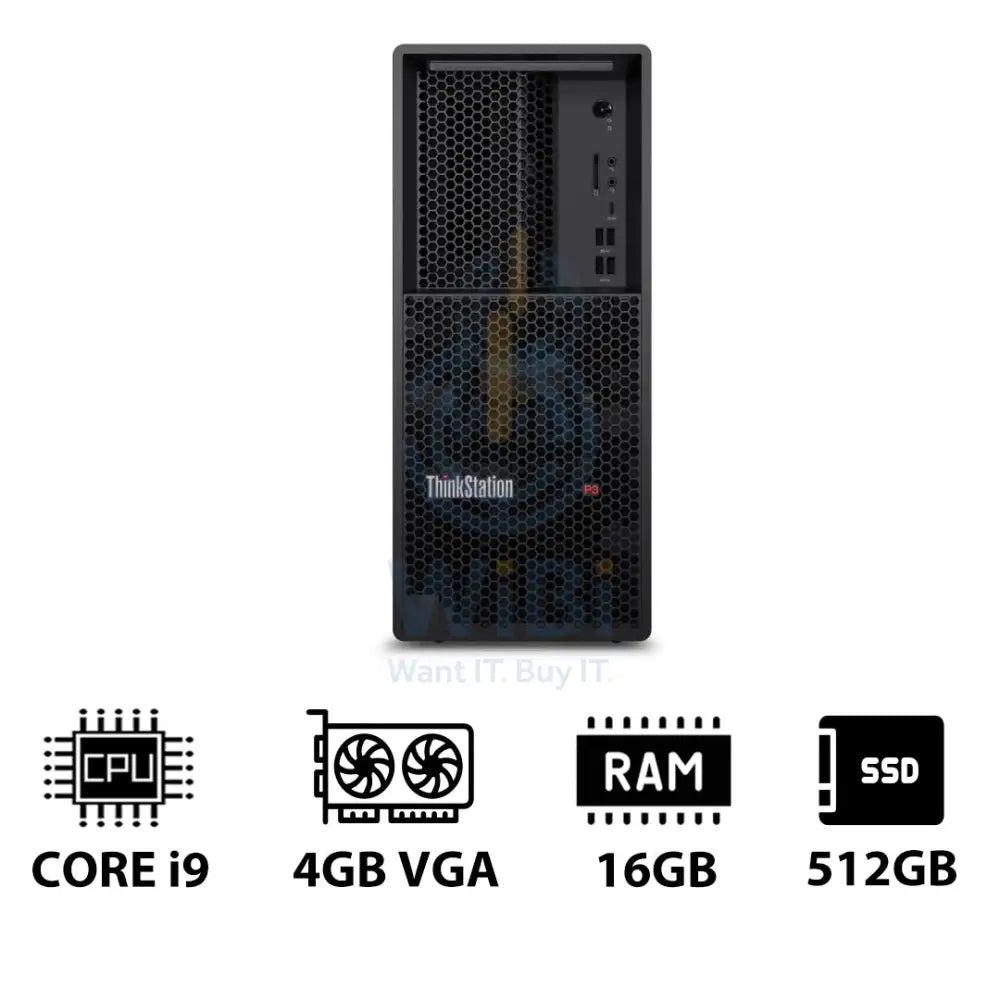 Lenovo ThinkStation P3 Tower - i9-14900K 3.2GHz / 24-Cores / 16GB / 512GB (NVMe M.2 SSD) / NVIDIA T400 4GB VGA / DOS