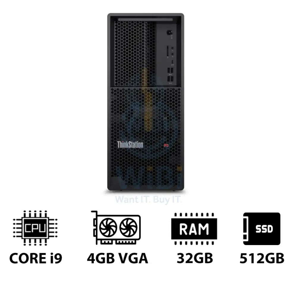 Lenovo ThinkStation P3 Tower - i9-14900K 3.2GHz / 24-Cores / 32GB / 512GB (NVMe M.2 SSD) / NVIDIA T400 4GB VGA / DOS