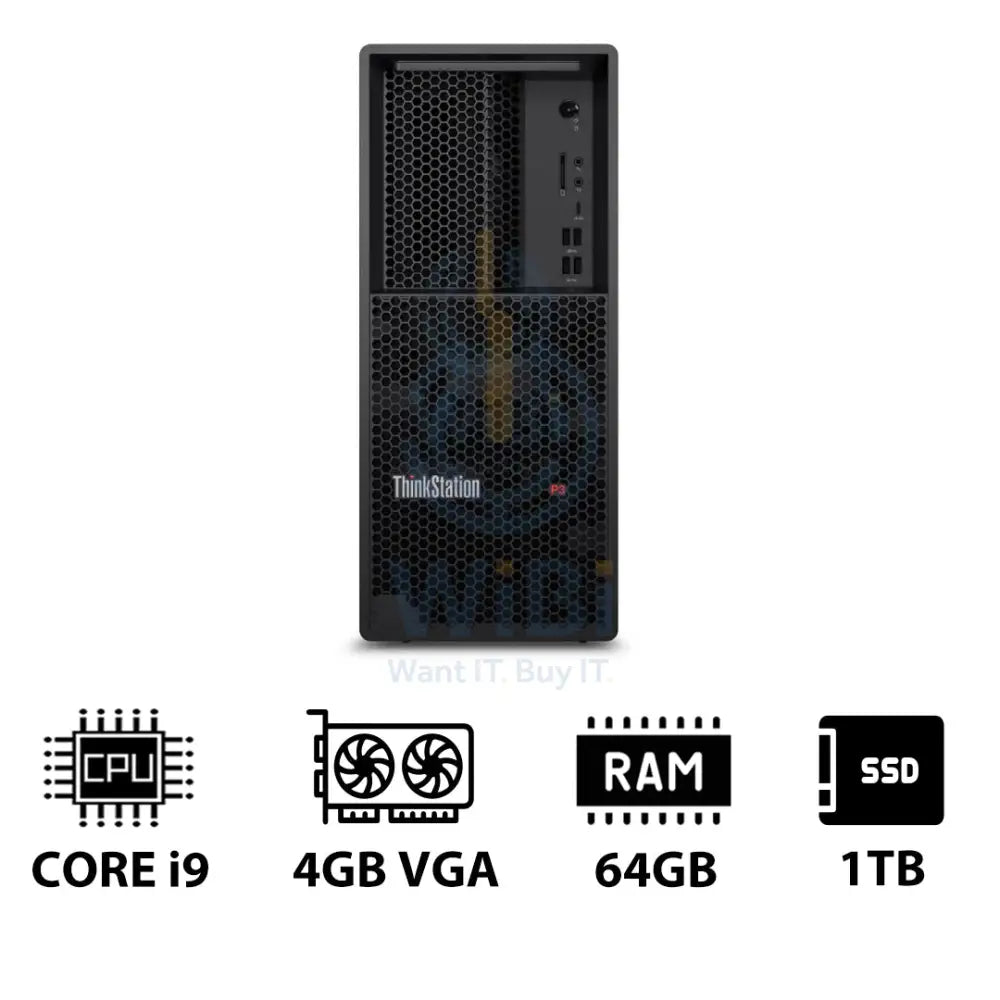 Lenovo ThinkStation P3 Tower - i9-14900K 3.2GHz / 24-Cores / 64GB / 1TB (NVMe M.2 SSD) / NVIDIA T400 4GB VGA / DOS