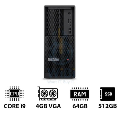 Lenovo ThinkStation P3 Tower - i9-14900K 3.2GHz / 24-Cores / 64GB / 512GB (NVMe M.2 SSD) / NVIDIA T400 4GB VGA / DOS