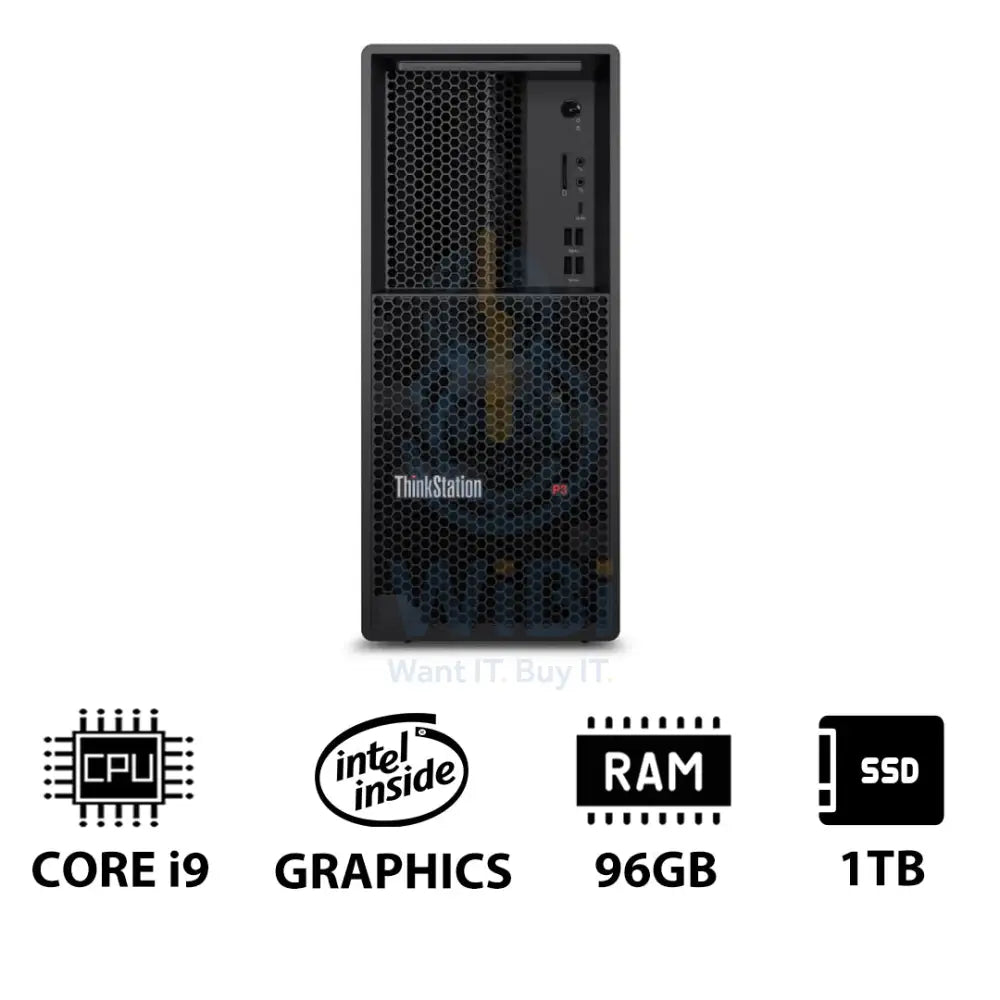 Lenovo ThinkStation P3 Tower - i9-14900K 3.2GHz / 24-Cores / 96GB / 1TB (NVMe M.2 SSD) / DOS (Without OS) / 3YW