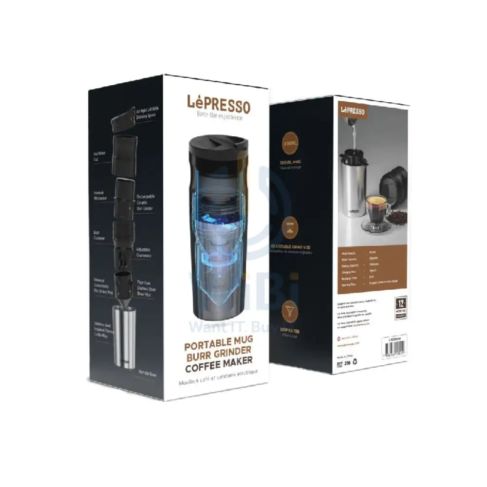 LePresso Portable Mug Burr Grinder Coffee Maker - Black Accessories > Other Accessories