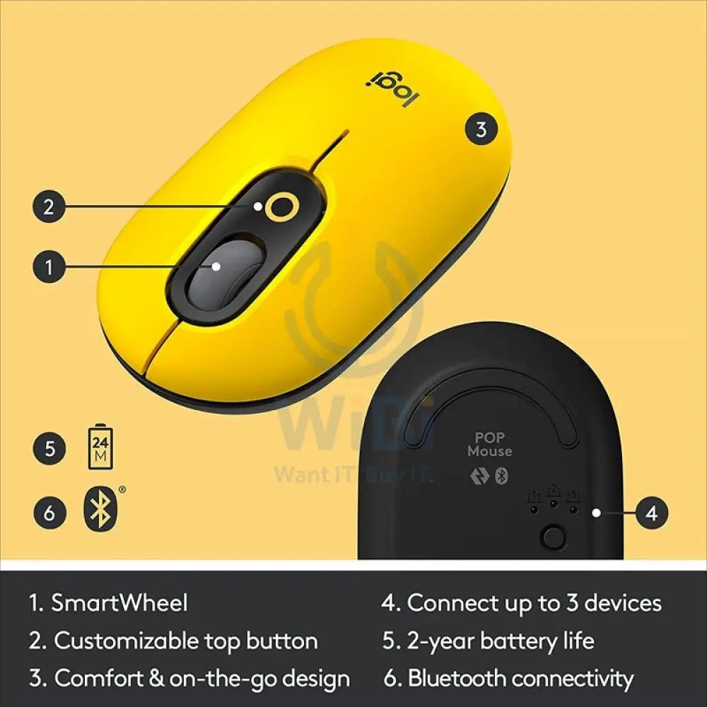 Logitech POP with Emoji Wireless/Bluetooth Mouse Yellow Accessories > Keyboard & Mouse