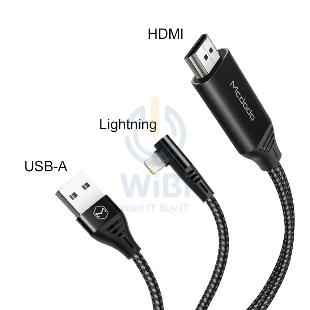Mcdodo 90 Degree USB Lightning to HDMI 4K HD Adapter TV Cable 2 Meter for iPhone iPad Accessories > Cables & Converters