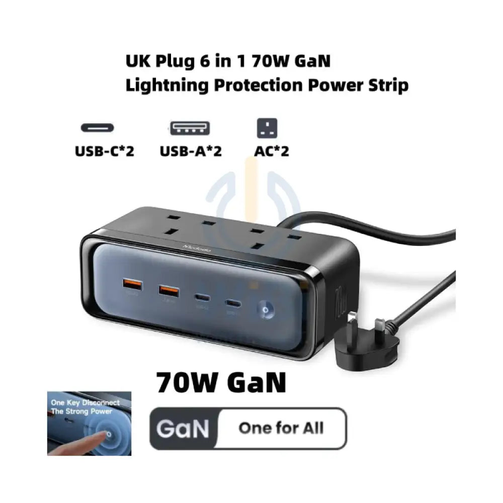 Mcdodo CH-459 6in1 GaN Lightning Protection Power Strip - 70W / Black Accessories > Mobiles & Tablets > Tablets