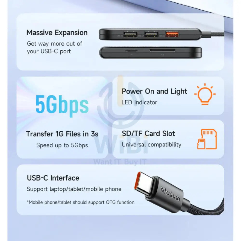 Mcdodo HU 143 5 in 1 USB C Hub Black Accessories > USB Hub