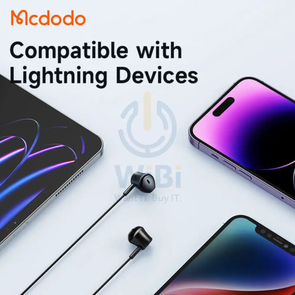 Mcdodo Wired Earphone Lightning for iPhone Mic Music Control 1.2m - Black Accessories > Audio > Headphones
