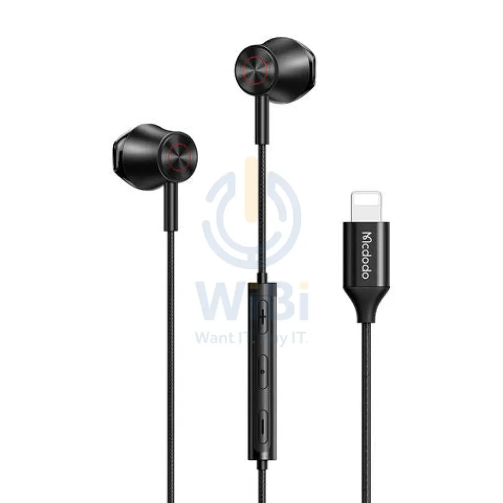 Mcdodo Wired Earphone Lightning for iPhone Mic Music Control 1.2m - Black Accessories > Audio > Headphones