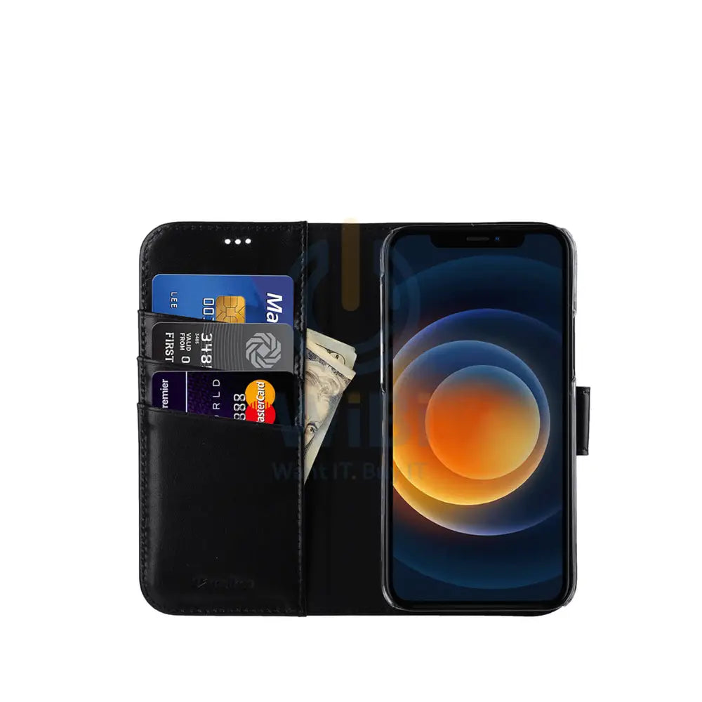 Melkco Wallet Leather Book Case For iPhone 12 & 12 Pro - Black Accessories > Mobiles & Tablets