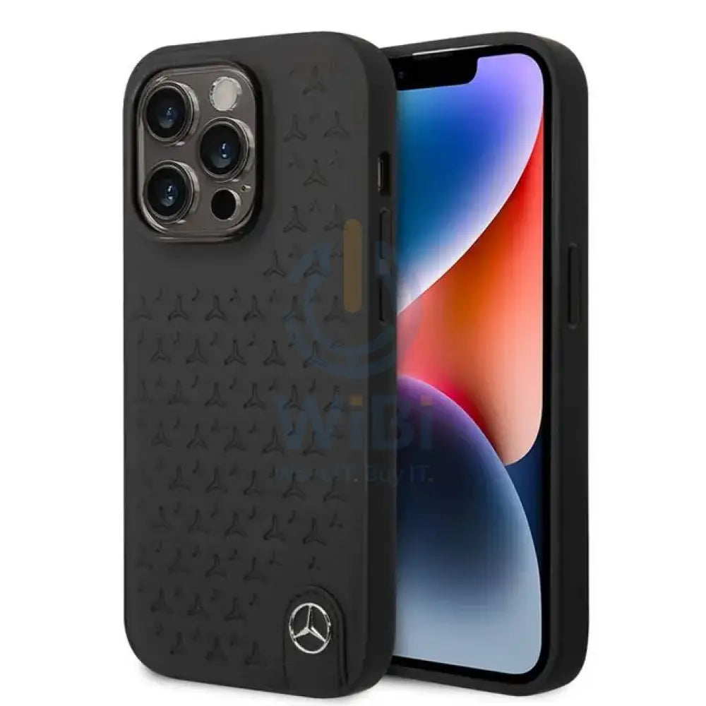 Mercedes-Benz iPhone 14 Pro Genuine Leather Case With Star Pattern - Black Accessories > Mobiles & Tablets > Mobiles