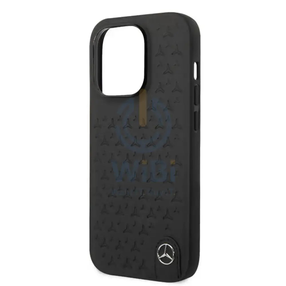 Mercedes-Benz iPhone 14 Pro Genuine Leather Case With Star Pattern - Black Accessories > Mobiles & Tablets > Mobiles