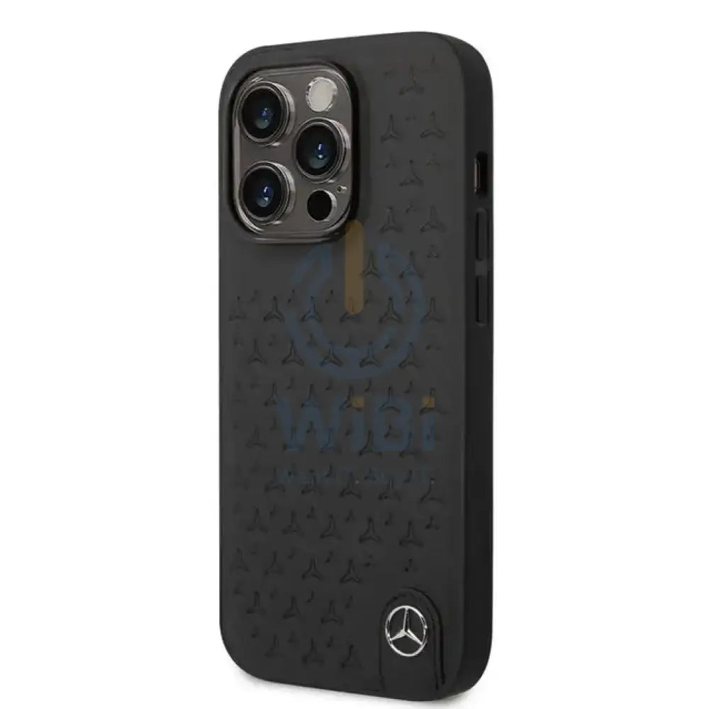 Mercedes-Benz iPhone 14 Pro Genuine Leather Case With Star Pattern - Black Accessories > Mobiles & Tablets > Mobiles