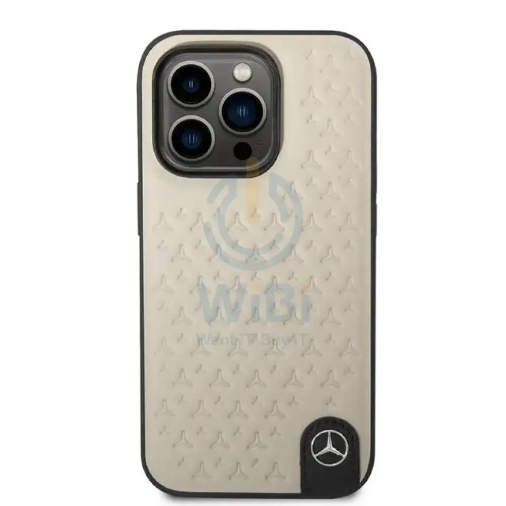 Mercedes-Benz iPhone 14 Pro Genuine Leather Case With Star Pattern - Gray Accessories > Mobiles & Tablets > Mobiles