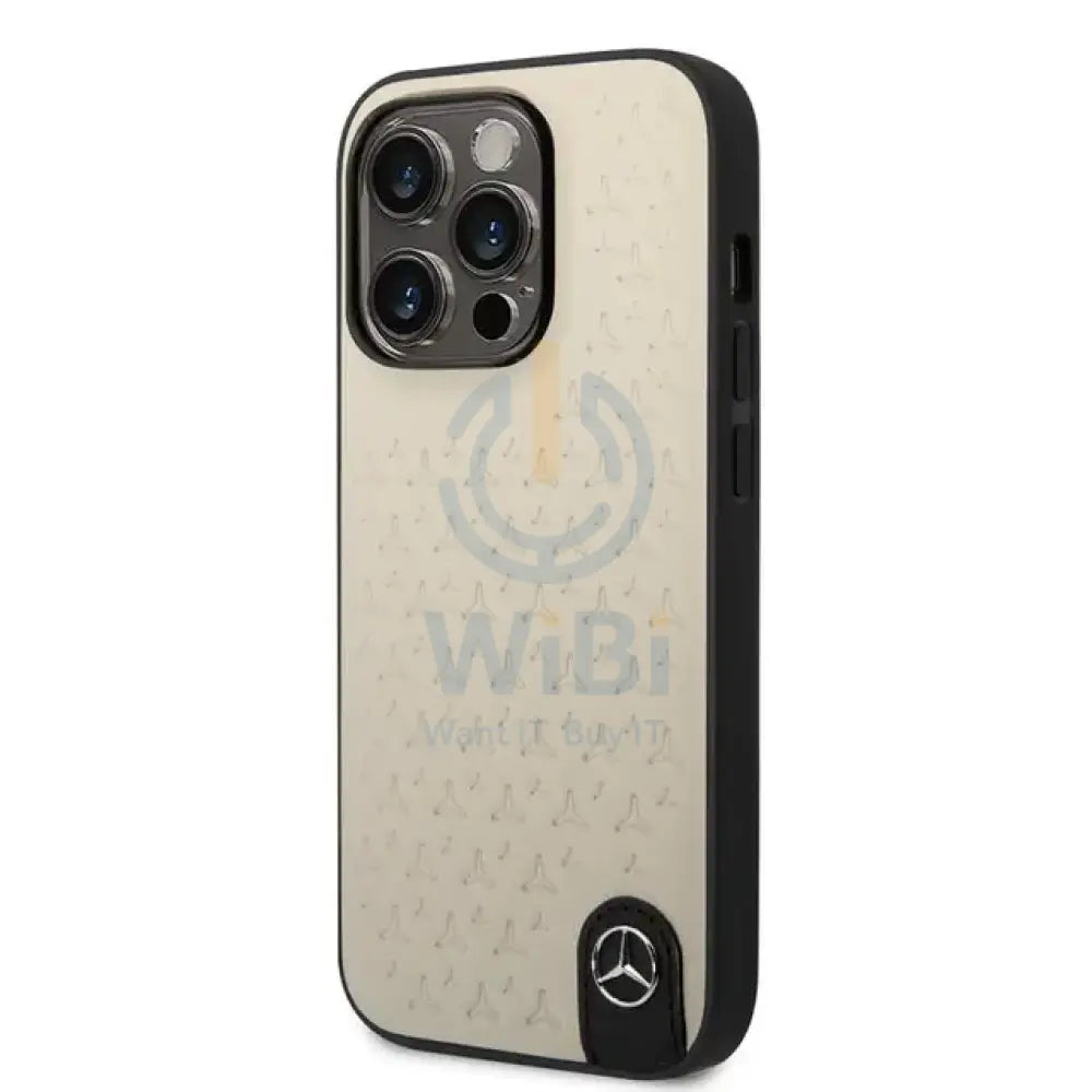 Mercedes-Benz iPhone 14 Pro Genuine Leather Case With Star Pattern - Gray Accessories > Mobiles & Tablets > Mobiles