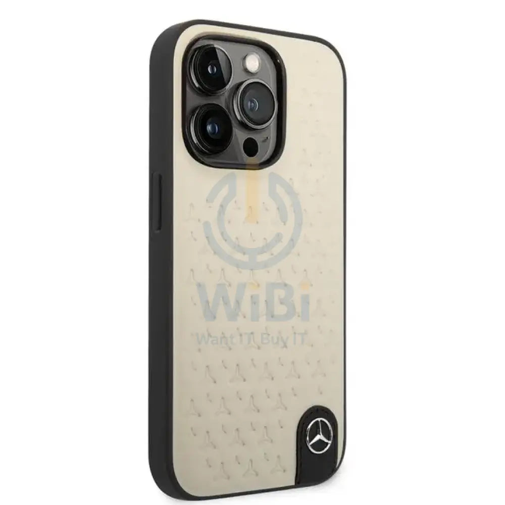 Mercedes-Benz iPhone 14 Pro Genuine Leather Case With Star Pattern - Gray Accessories > Mobiles & Tablets > Mobiles