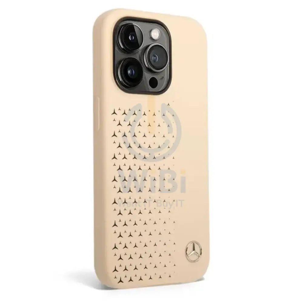 Mercedes-Benz iPhone 14 Pro Liquid Silicone Case with Gradient Star Horizontal Pattern - Beige Accessories > Mobiles &
