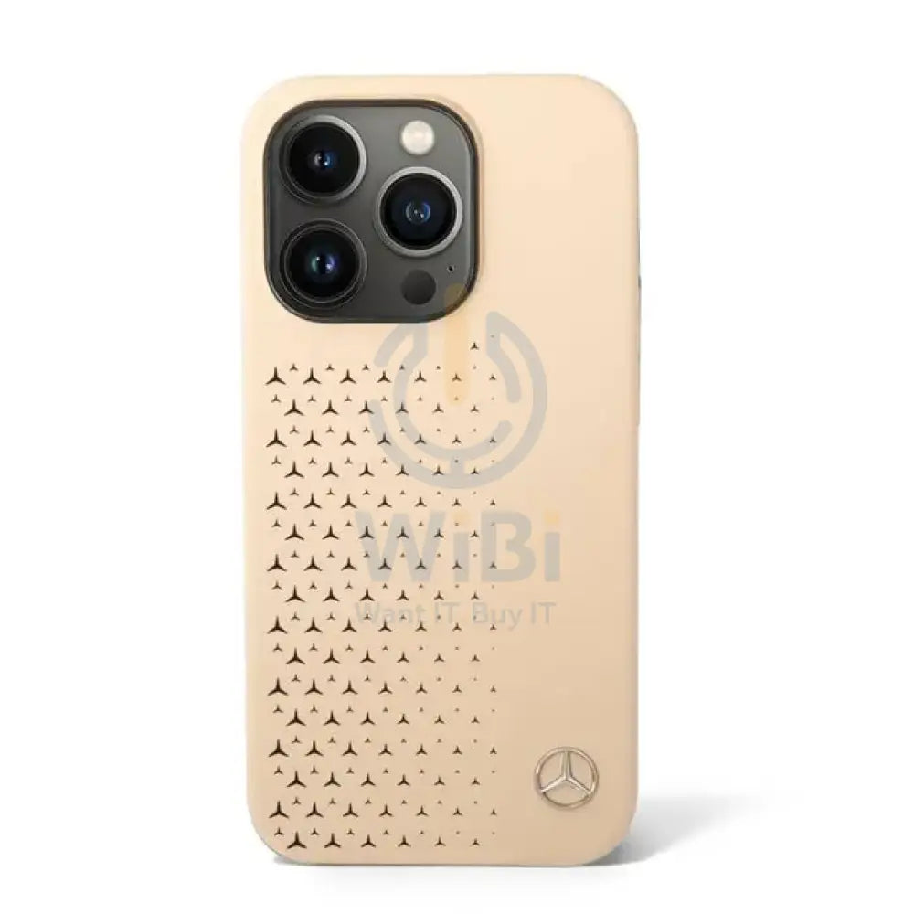 Mercedes-Benz iPhone 14 Pro Liquid Silicone Case with Gradient Star Horizontal Pattern - Beige Accessories > Mobiles &