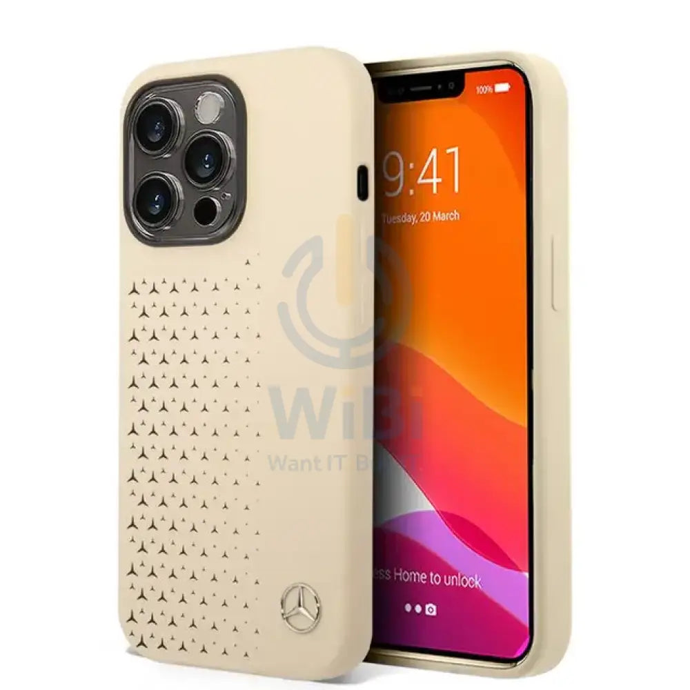 Mercedes-Benz iPhone 14 Pro Liquid Silicone Case with Gradient Star Horizontal Pattern - Beige Accessories > Mobiles &