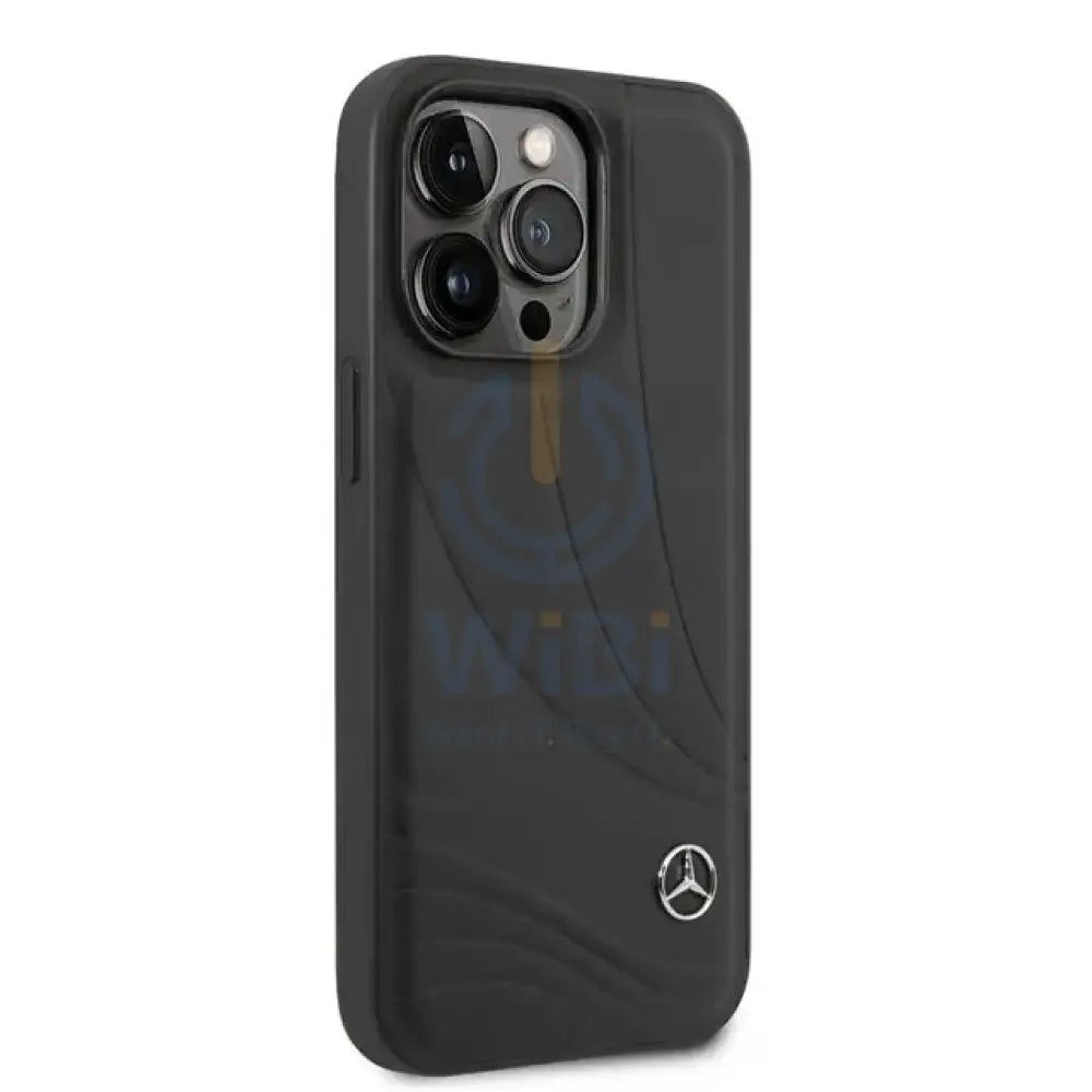 Mercedes-Benz iPhone 14 Pro Max Genuine Leather Case With New WaveIII pattern - Black Accessories > Mobiles & Tablets >