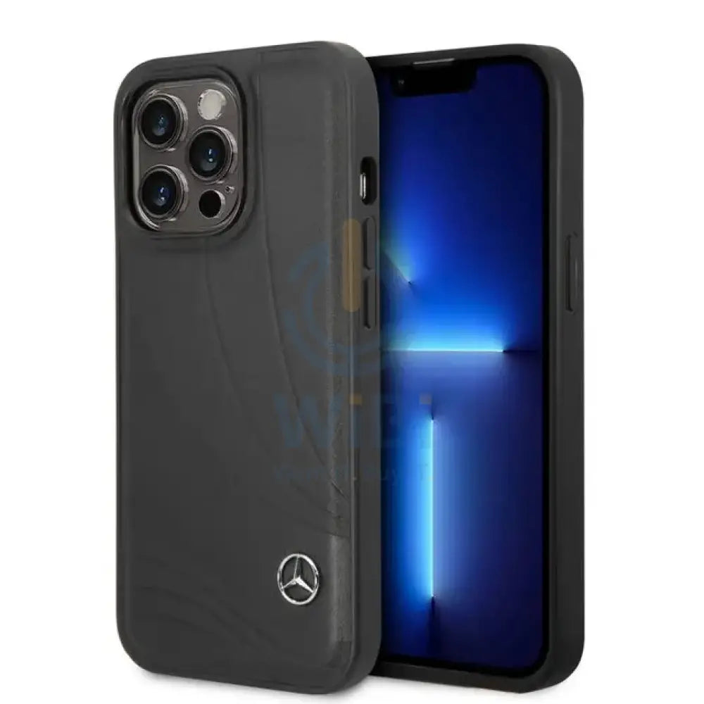 Mercedes-Benz iPhone 14 Pro Max Genuine Leather Case With New WaveIII pattern - Black Accessories > Mobiles & Tablets >