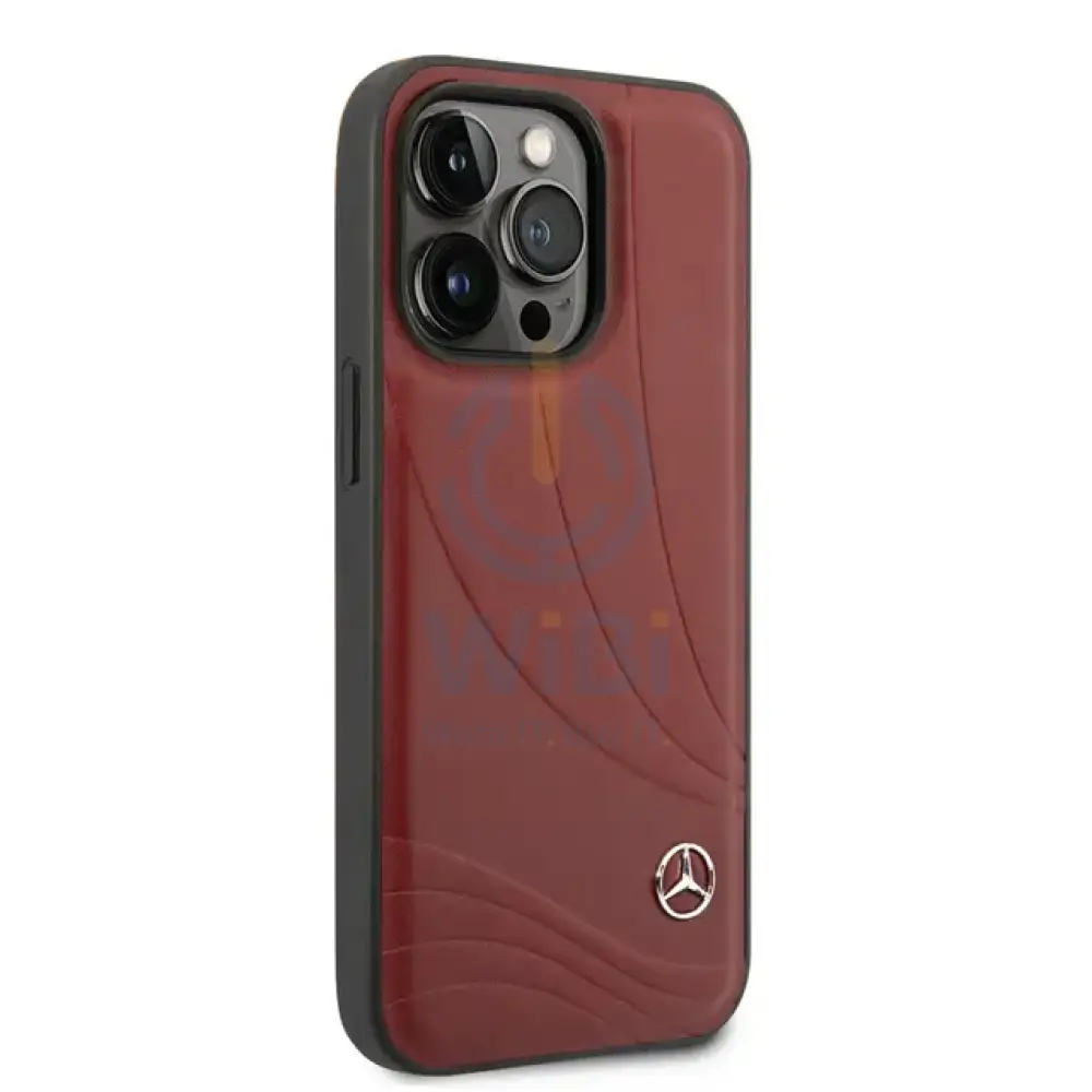 Mercedes-Benz iPhone 14 Pro Max Genuine Leather Case With New WaveIII Pattern - Red Accessories > Mobiles & Tablets >