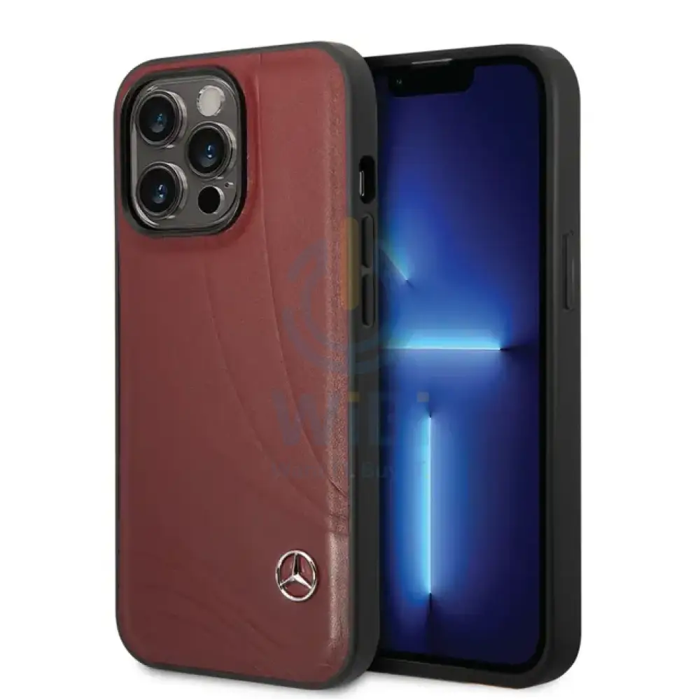 Mercedes-Benz iPhone 14 Pro Max Genuine Leather Case With New WaveIII Pattern - Red Accessories > Mobiles & Tablets >