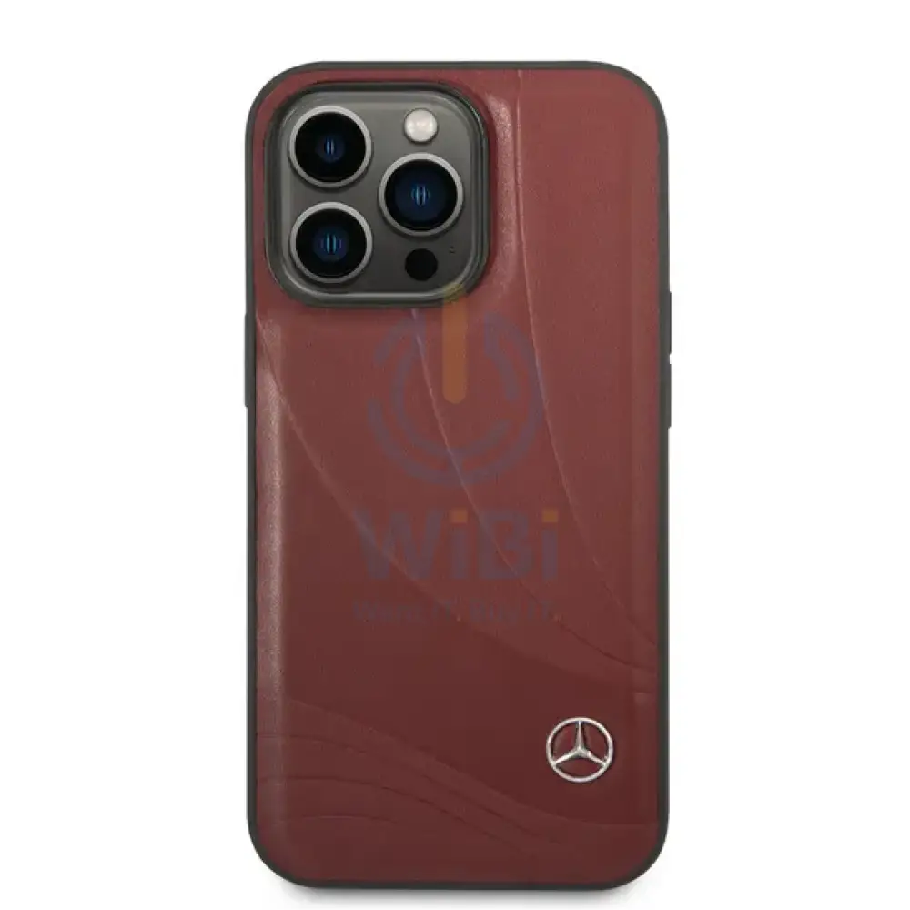 Mercedes-Benz iPhone 14 Pro Max Genuine Leather Case With New WaveIII Pattern - Red Accessories > Mobiles & Tablets >