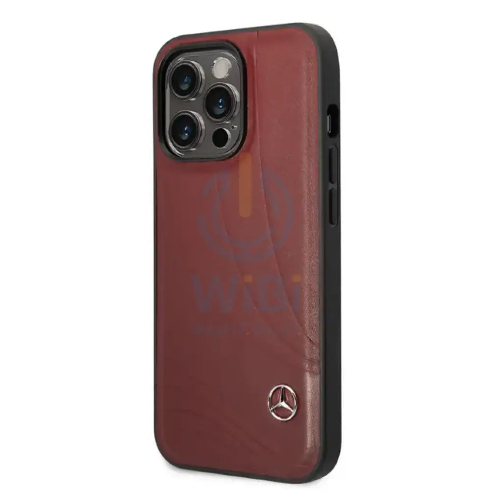Mercedes-Benz iPhone 14 Pro Max Genuine Leather Case With New WaveIII Pattern - Red Accessories > Mobiles & Tablets >