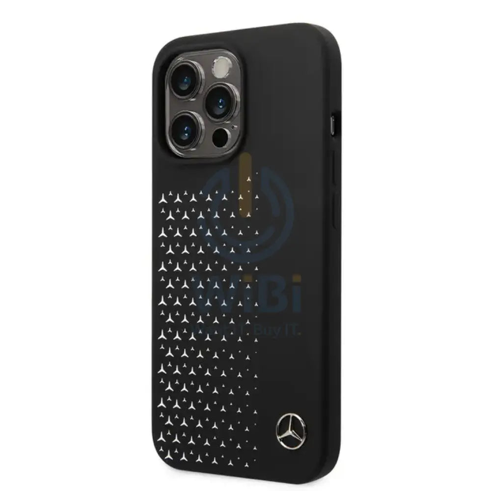 Mercedes-Benz iPhone 14 Pro Max Liquid Silicone Case with Gradient Star Horizontal Pattern - Black Accessories >