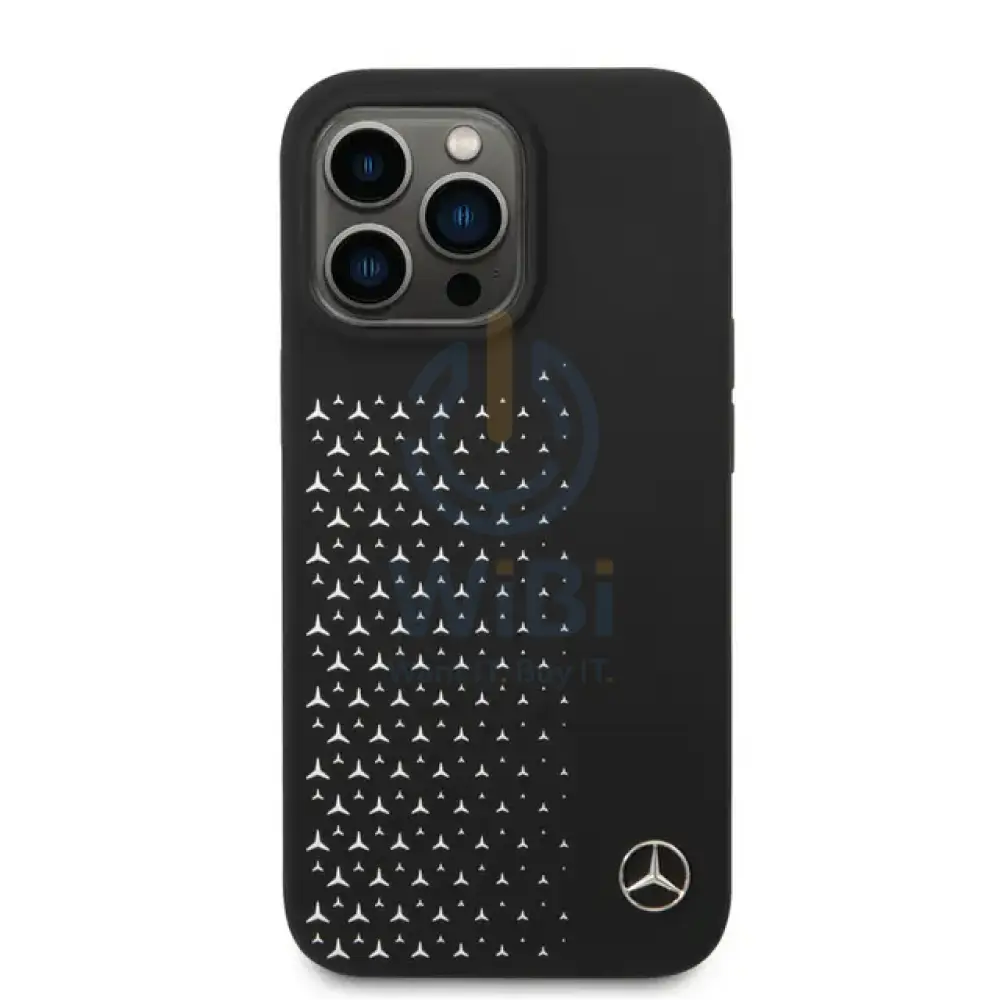 Mercedes-Benz iPhone 14 Pro Max Liquid Silicone Case with Gradient Star Horizontal Pattern - Black Accessories >