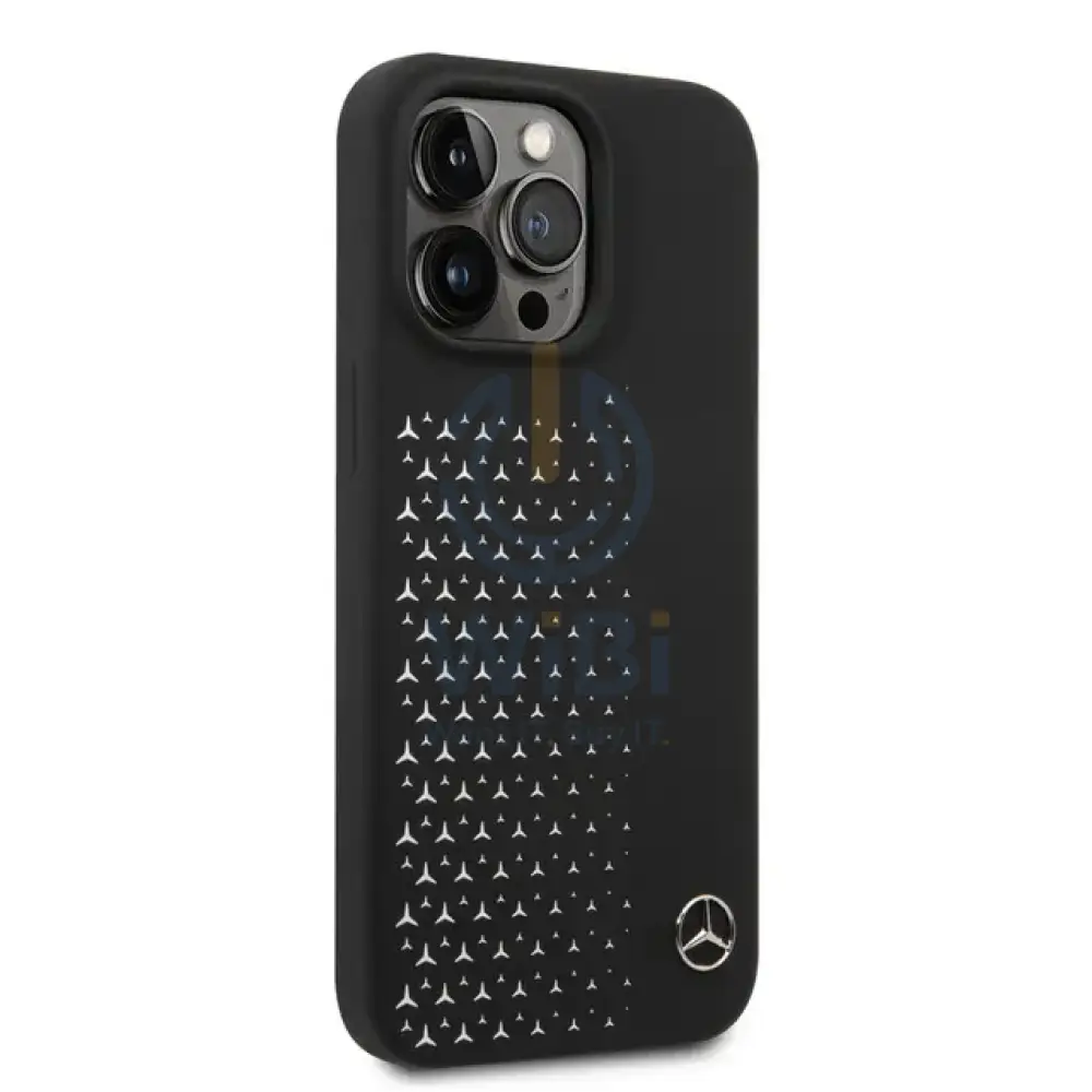 Mercedes-Benz iPhone 14 Pro Max Liquid Silicone Case with Gradient Star Horizontal Pattern - Black Accessories >
