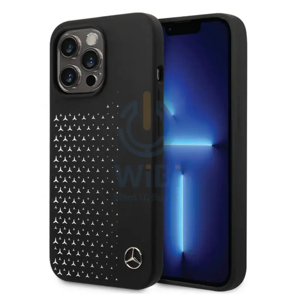 Mercedes-Benz iPhone 14 Pro Max Liquid Silicone Case with Gradient Star Horizontal Pattern - Black Accessories >