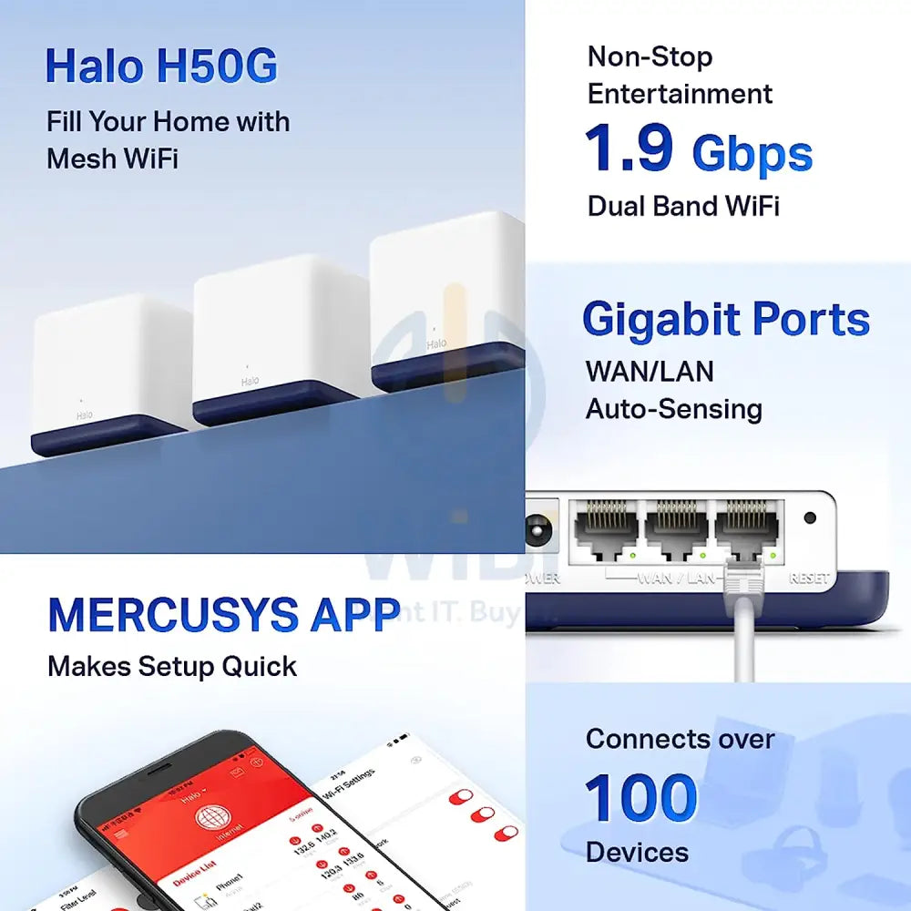 Mercusys H80X AX3000 Whole Home Mesh Wi-Fi 6 System - 2.4 GHz 5 GHz / White Networking Products > Wireless Access Point