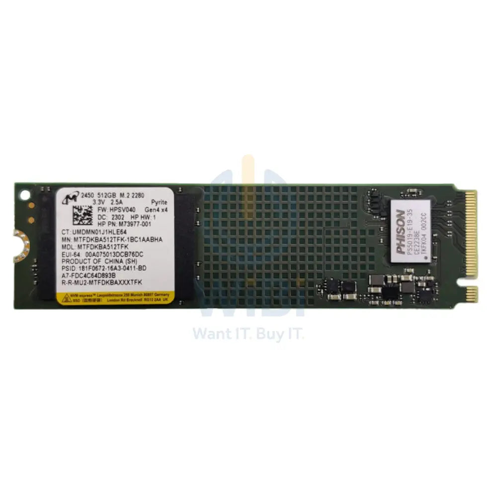 Micron M.2 PCIe NVMe SSD - 512GB / M.2 2280 / PCIe 4.0 / Open - SSD (Solid State Drive) Storage > Solid State Drive