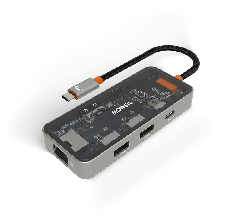 Mowsil 6-in-1 USB-C Hub Docking Station - 4K HDMI / 100W USB-C PD / RJ45 / 2×USB 3.0 / Transparent