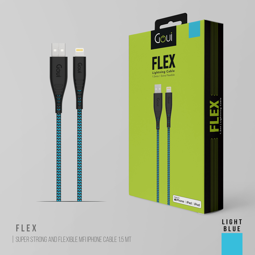 GOUI FLEX 8 PIN USB Cable - USB-A / Lightning / 1.5 Meter / Light Blue