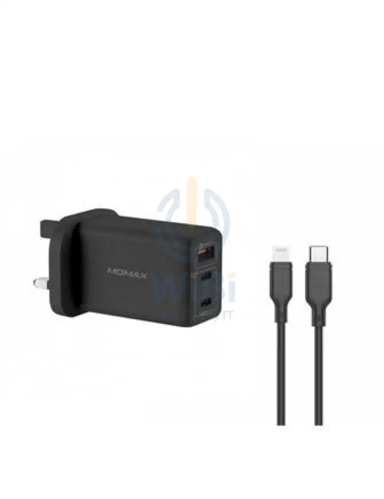 Momax Fast Pro Gan Charger Kit with Lightning Cable – Black Accessories > Power Adapters