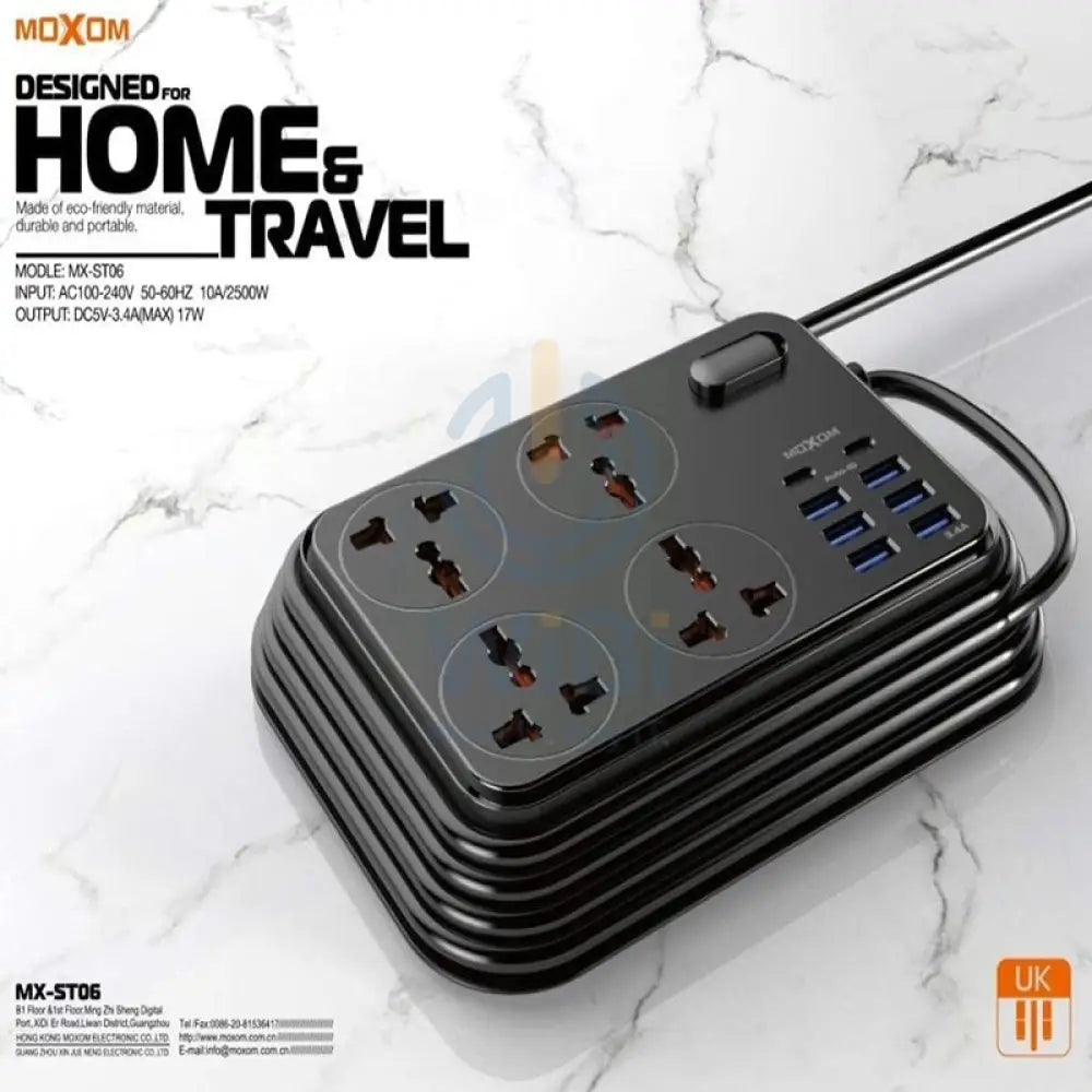 MOXOM 4 Anti-Static Power Socket - 4 Socket / USB-C / Black Accessories > Power > Power Protection > Surge Protector >