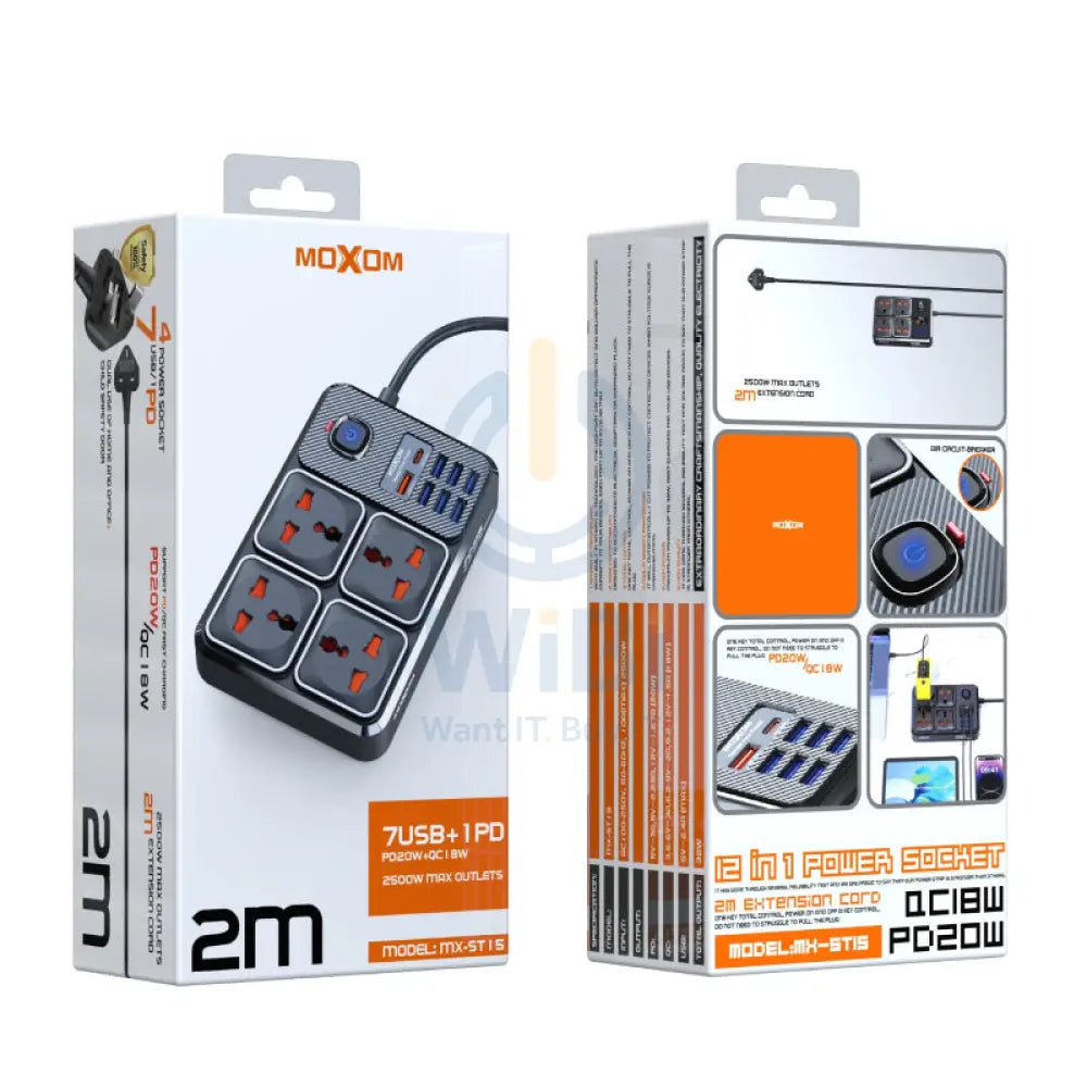 MOXOM MX-ST15 Power Socket - 4 Socket / USB-C / Black Accessories > Power > Power Protection > Surge Protector