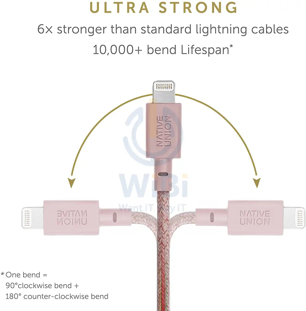 Native Union Belt Cable XL - USB A to Lightning 3M - Rose Accessories > Cables & Converters > Cables
