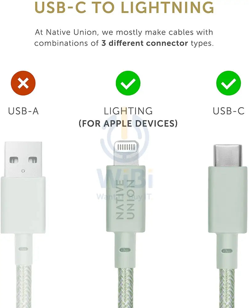 Native Union Belt Cable XL USB-C to Lightning 3M - Sage Accessories > Cables & Converters > Cables