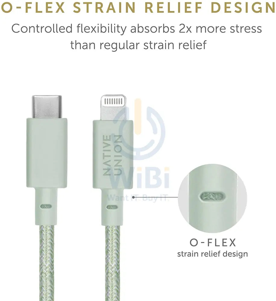 Native Union Belt Cable XL USB-C to Lightning 3M - Sage Accessories > Cables & Converters > Cables