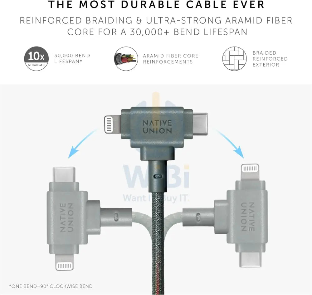 Native Union Belt Duo Cable - Type C / Lightning / 1.5 Meter / slate Green Accessories > Cables & Converters > Cables
