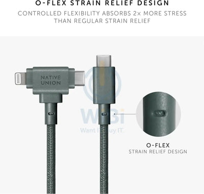 Native Union Belt Duo Cable - Type C / Lightning / 1.5 Meter / slate Green Accessories > Cables & Converters > Cables