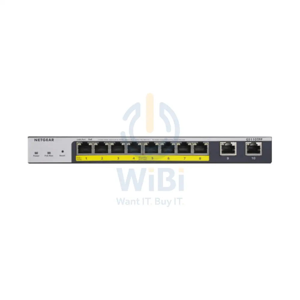 Netgear GS110TP - 8-Ports Gigabit Ethernet / 2-Ports(Uplink) / PoE + / Managed / Gigabit / Desktop - Switch Networking