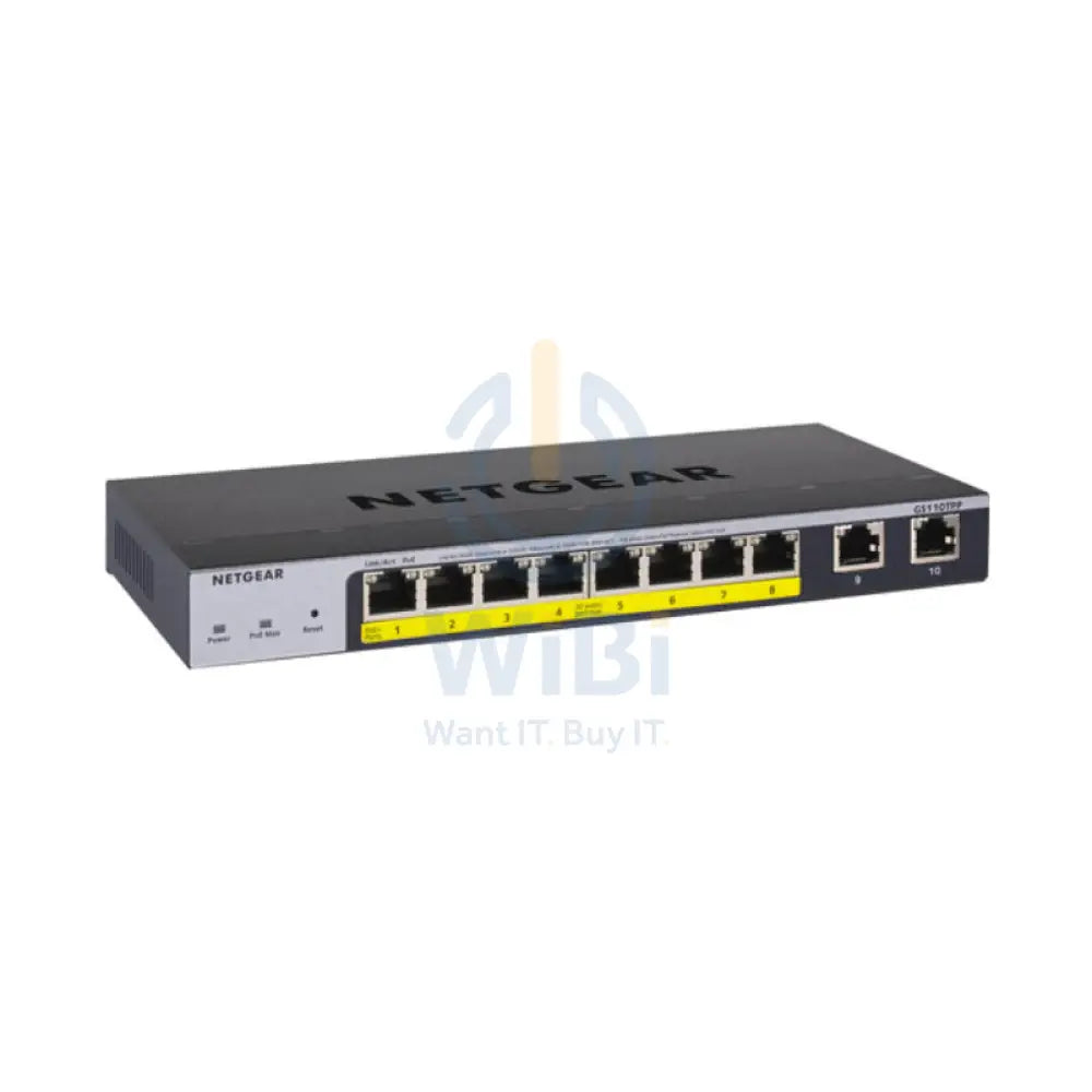 Netgear GS110TP - 8-Ports Gigabit Ethernet / 2-Ports(Uplink) / PoE + / Managed / Gigabit / Desktop - Switch Networking