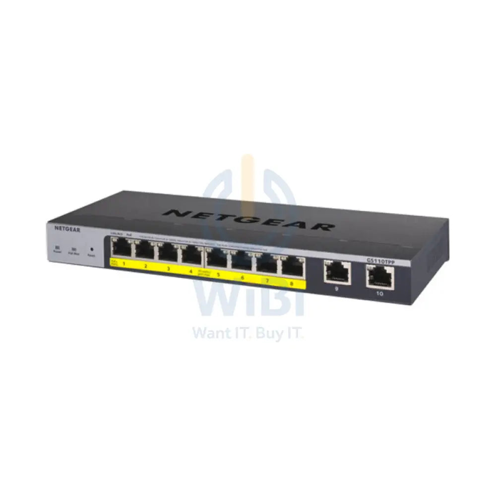 Netgear GS110TP - 8-Ports Gigabit Ethernet / 2-Ports(Uplink) / PoE + / Managed / Gigabit / Desktop - Switch Networking