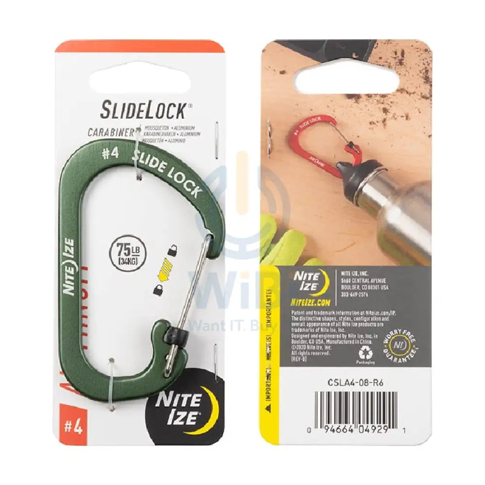 NiteIze Aluminum #4 SlideLock Carabiner - Olive Cool Gadgets