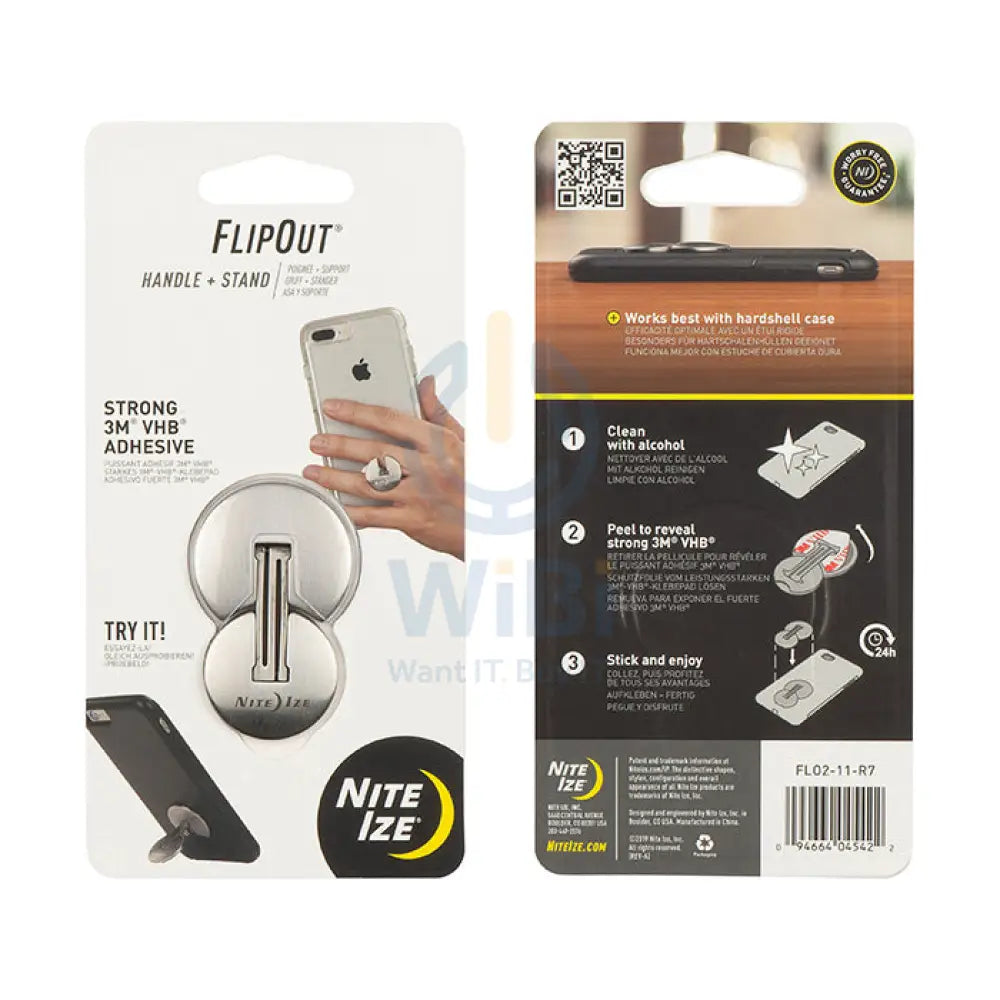 NiteIze FlipOut® Handle + Stand - Stainless Accessories > Mobiles & Tablets > Mobiles > Mobile Holder / Stands