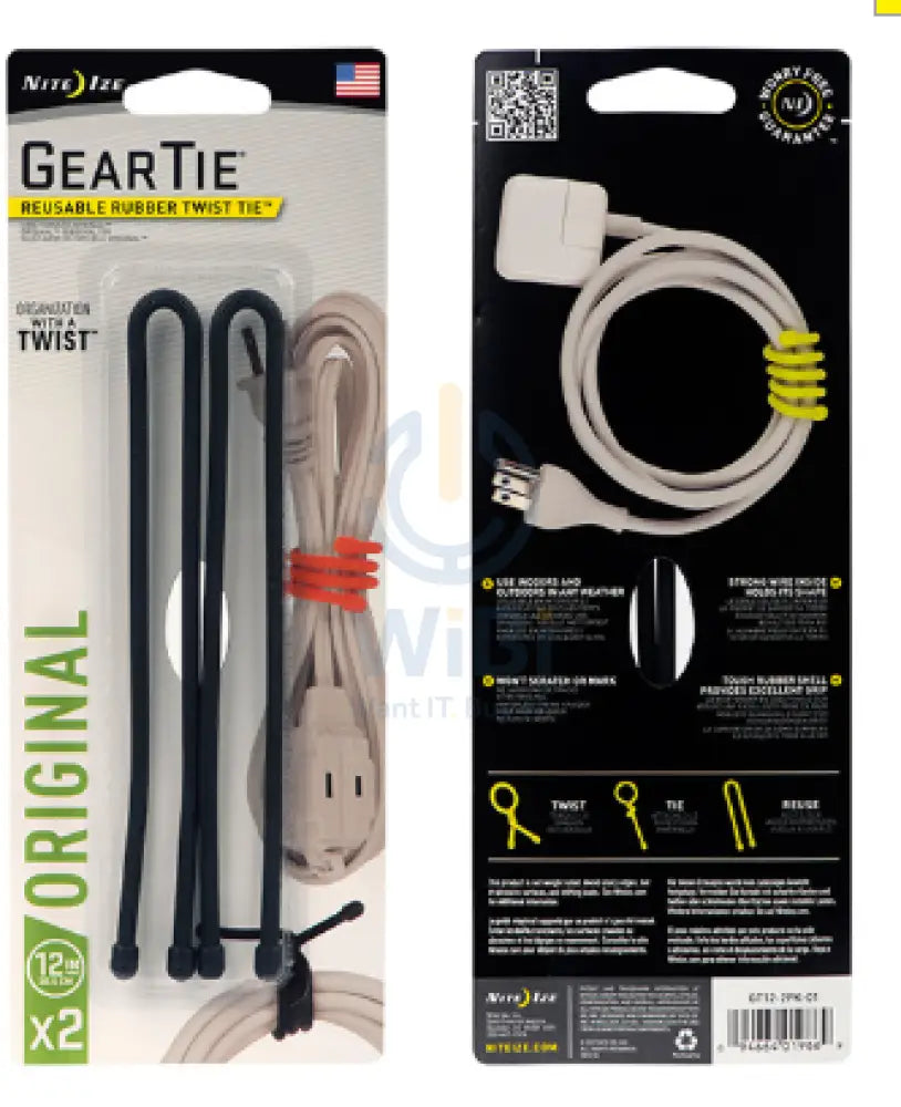 NiteIze Gear Tie® Reusable Rubber Twist Tie 12 in. - 2 Pack - Black Accessories > Other Accessories